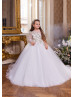 One Shoulder Beaded Lace Tulle Sparkly Flower Girl Dress